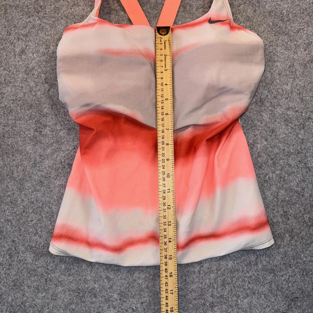 Nike Tie Dye Swim Tankini Large Orange Pink Built-in Shelf Bra